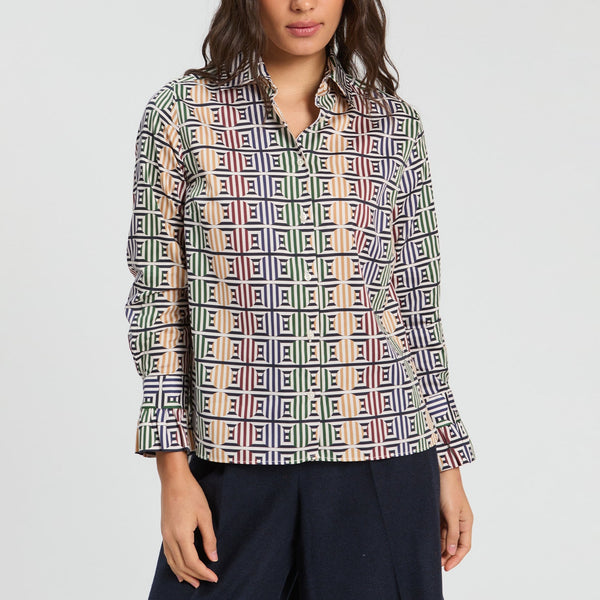 VILAGALLO Alba Geometric Print Shirt in Black/Multi