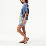 ORFEO Laura Shorts with Embroidery Details in Blue Check