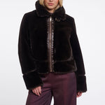 RINO & PELLE Lambra Short Faux Fur Jacket in Peated