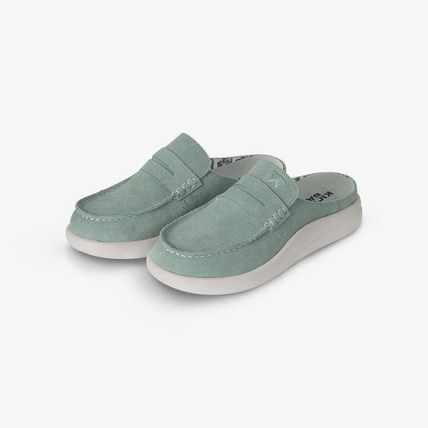 KICKBACK Frenchy Suede Mules in Moonstone Blue