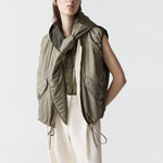 MARFA STANCE Parachute Silk Nylon Vest in Pale Olive/ Oyster