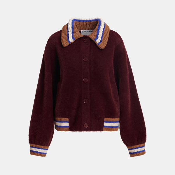 ESSENTIEL ANTWERP Kamore Knit Jacket with Collar in Wine