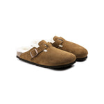 BIRKENSTOCK Boston Shearling Suede Leather Mules in Mink