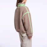 RINO & PELLE Sinai Cropped Teddy Fleece Jacket with Leopard Print Pocket in Light Mocha/Fluorescent Green
