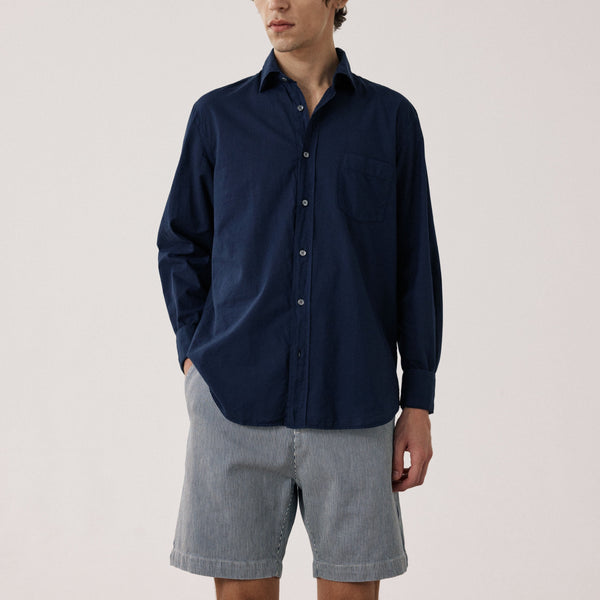 HARTFORD Paul Pat Cotton Shirt in Navy Blue