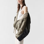 MARFA STANCE Parachute Silk Nylon Bomber Jacket in Pale Olive/Oyster
