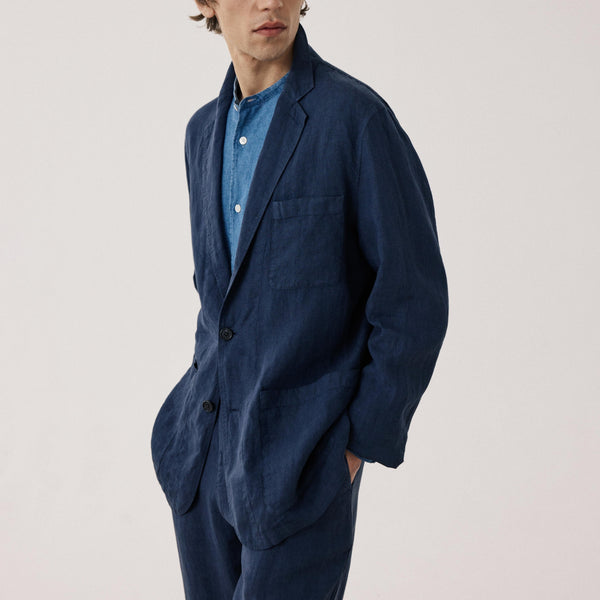 HARTFORD Jobby Pat Linen Jacket in Navy Blue