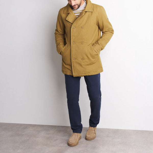MOUSQUETON Adamis Canvas Double Breasted Peacoat in Bronze