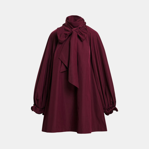 ESSENTIEL ANTWERP Khai Pussy Bow Tie Taffeta Mini Dress in Wine
