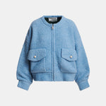ESSENTIEL ANTWERP Kanada Knitted Jacket with Fur in Blue/Green