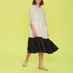 Airy Linen Dress in Ivory/Black