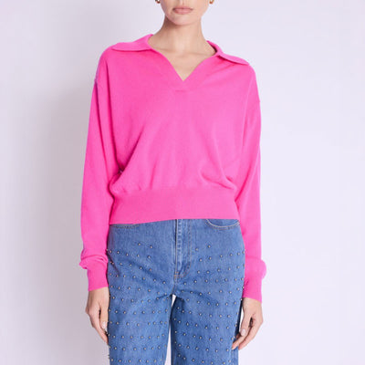 BERENICE Amypolo V Neck Knit in Neon Pink
