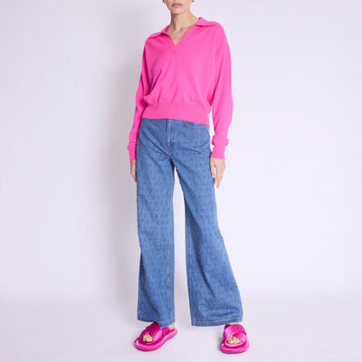 BERENICE Amypolo V Neck Knit in Neon Pink