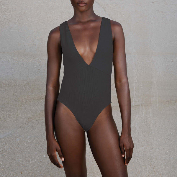 SORBET ISLAND Ariel V Neck Swimsuit in Charcoal
