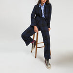 VILAGALLO Hillary Scallop Edge Check Jacket in Navy/Black