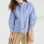 VILAGALLO Effie Stripe Shirt with Tie in Blue