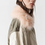 MARFA STANCE Parachute Silk Nylon Bomber Jacket in Pale Olive/Oyster