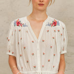 M.A.B.E Harlie Embroidered Short Sleeve Top in Ecru/Multi