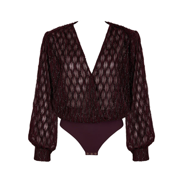 AUBADE Les Body Long Sleeve Bodysuit in Supreme Burgundy