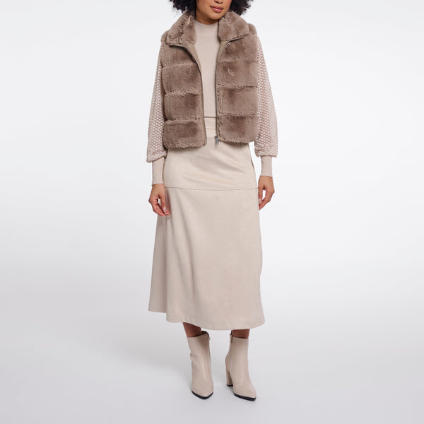 RINO & PELLE May Short Faux Fur Gilet in Mocha Latte