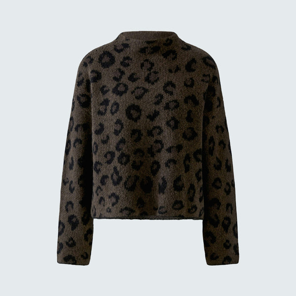 OUI Leopard Print Jumper in Dark Brown/Grey-Black