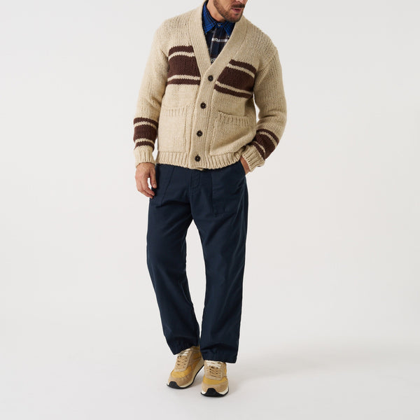 UNIVERSAL WORKS Langdale Chunky Stripe Cardigan in Ecru