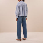 BY-BAR Sarah Short Pin Stripe Blouse in Indi Grey