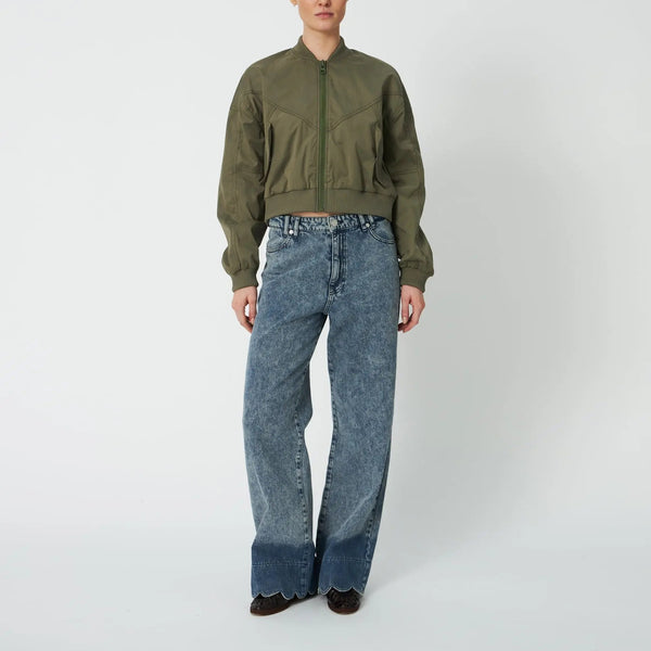 STELLA NOVA Scallop Edge Straight Leg Jeans in Denim Blue