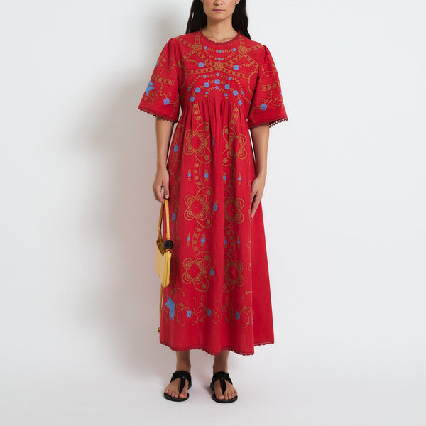 SOPHIE + LUCIE Amapola Embroidered Dress in Red