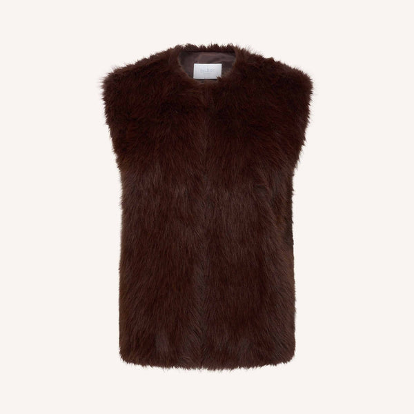 BY-BAR Mona Faux Fur Gilet in Dark Brown