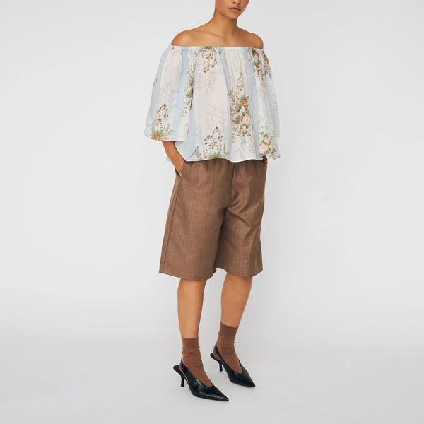 STELLA NOVA Loose Blouse with Drop Shoulders in Creme Multicolour Flowers