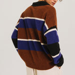 TINSELS Winner 1/2 Button Up Stripe Jumper in Brown