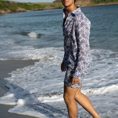 PINK HOUSE MUSTIQUE 100% Linen Protea Shirt in Aubergine