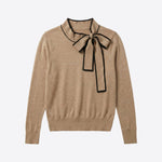 VILAGALLO Lazo Tie Neck Jumper in Beige/Black