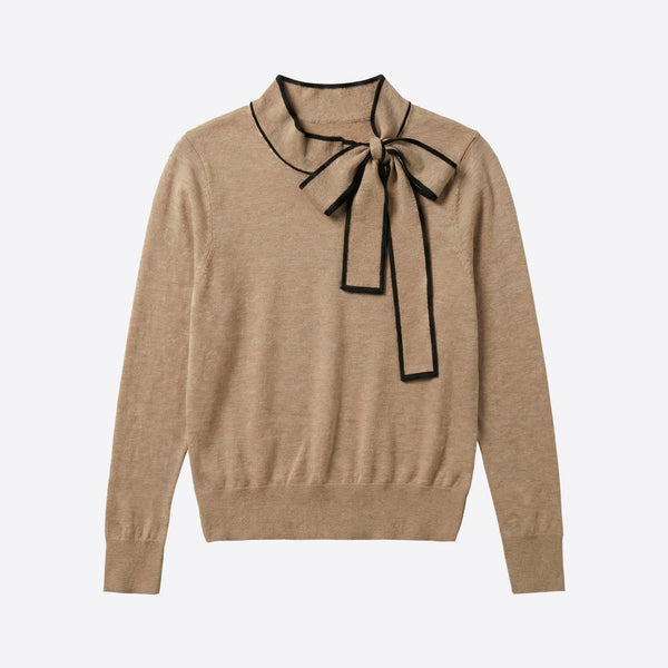 VILAGALLO Lazo Tie Neck Jumper in Beige/Black