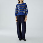 OUI Stripe Round Neck Jumper in Blue/Blue