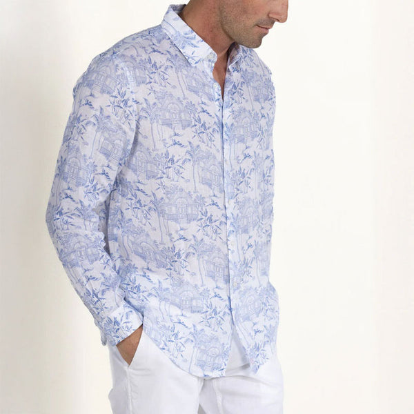 PINK HOUSE MUSTIQUE 100% Linen Toile Shirt in Blue