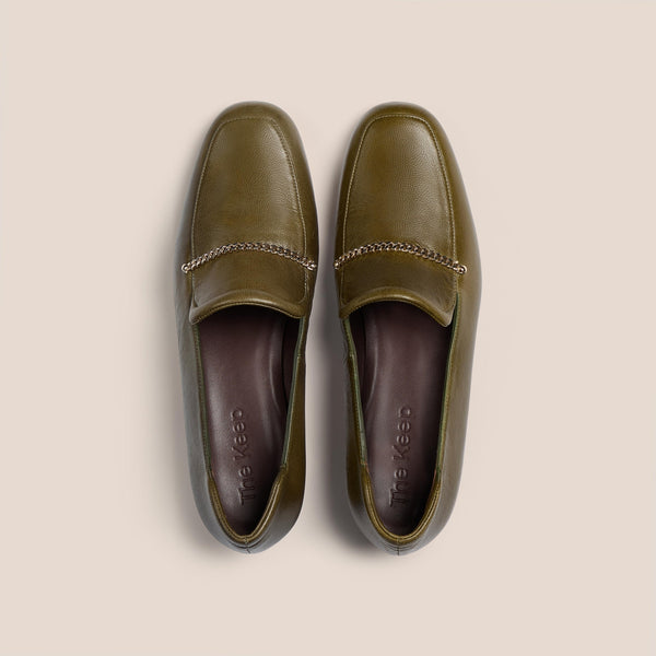 THE KEEP Rowan Heeled Loafers in Olive Green