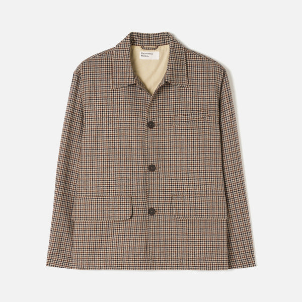UNIVERSAL WORKS Franck Lester Dogtooth Jacket in Taupe