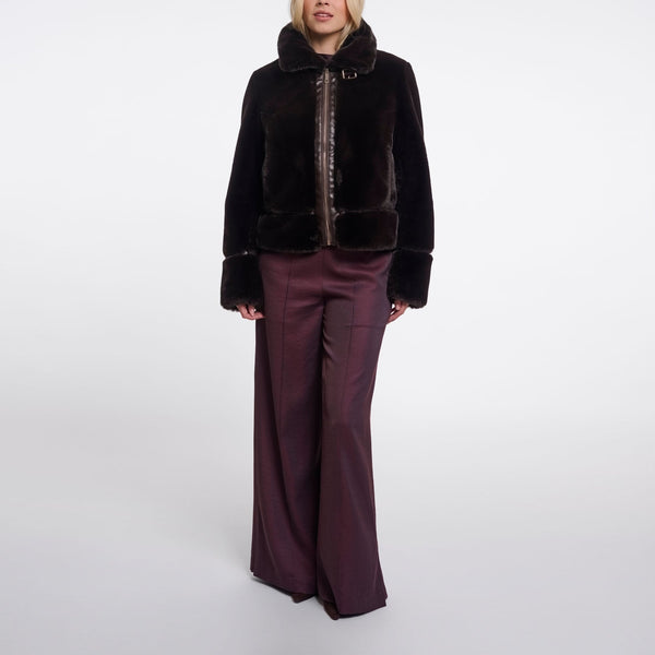 RINO & PELLE Lambra Short Faux Fur Jacket in Peated