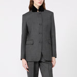 WEEKEND MAX MARA Inserimento - WKIMartora Wool Tweed Jacket with Velvet Collar in Medium Grey