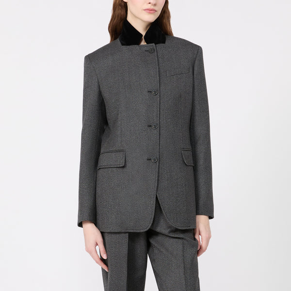 WEEKEND MAX MARA Inserimento - WKIMartora Wool Tweed Jacket with Velvet Collar in Medium Grey