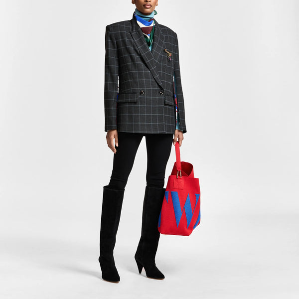 ESSENTIEL ANTWERP Kendra Oversized Checked Double Breasted Blazer in Dark Grey/Off White
