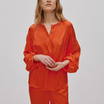 RABENS SALONER Lissy Contrast Lace Shirt in Deep Mandarin