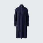 OUI Quarter Zip Funnel Neck Midi Dress in Dark Blue