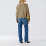 OUI Flower Embroidered Jumper in Camel/Violet