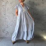 ROSE AND ROSE Camelia Striped Long Dress in White/Blue