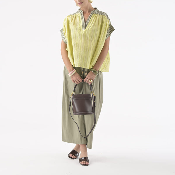 ORFEO Sabrina Pull On Wide Leg Trousers in Khaki