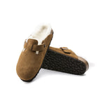BIRKENSTOCK Boston Shearling Suede Leather Mules in Mink