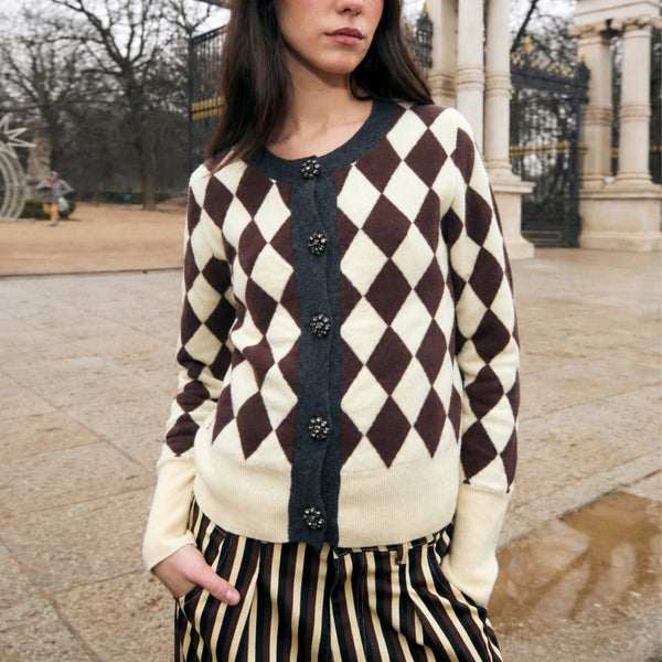 SOPHIE + LUCIE Arlequin Jewel Button Cardigan in Butter